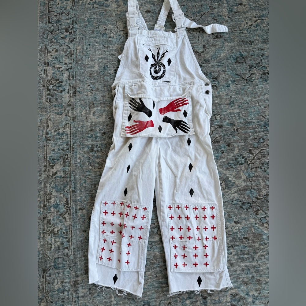 Beautiful One-of-a-Kind Hand-Painted Pierrot Painters Overalls by Brass Arrow